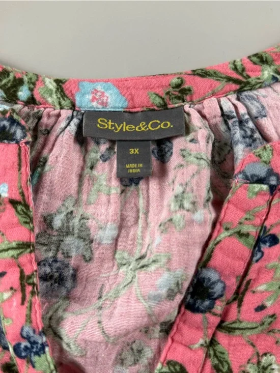 Style & Co Floral Cotton Gauze Blouse Top Long Sleeve Pink Boho Peasant Fairy 3X - Picture 5 of 10